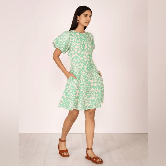 Banjanan Dresses & Skirts - NWT Banjanan Gracia 100% Linen Dress In Calcite Green and Tan Ikat Size Small